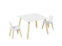 Mesa Infantil Com Cadeiras E Encosto De Orelha De Coelho, Branco