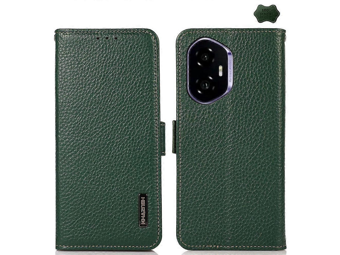 Capa De Celular Khazneh Com Rfid E Couro De Lichia Com Ímã Lateral Para Honor 400