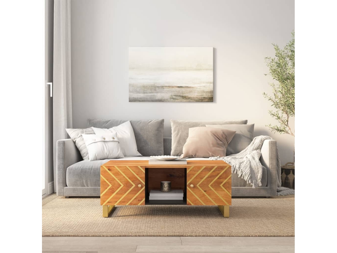 Vidaxl Mesa De Centro 100x54x40 Cm Mangueira Maciça Castanho E Preto