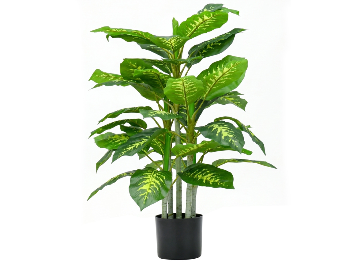 Planta Artificial. Planta De Plástico. Panela De Cimento. Dentro E Fora De Casa. 95 Cm. Verde
