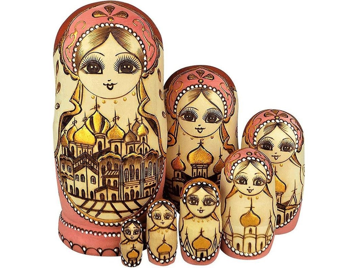 Muñecas Rusas Matryoshka De 7 Piezas, Artesanales En Madera De Tilo, Regalo Y Juguete, Diseño Premium, 20 Cm