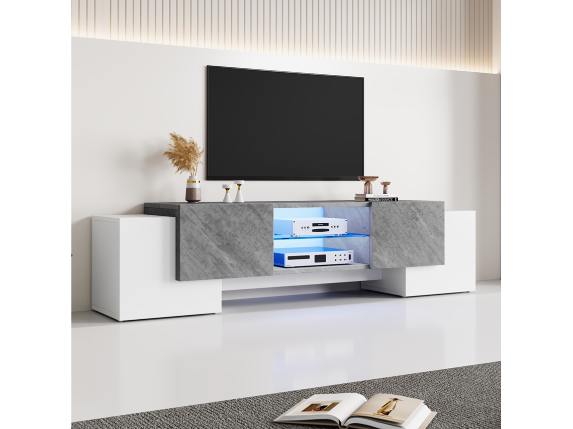 Guarda-roupa Tv Branco E Cinza Simples 180x40x46,5cm, Com Led Bluetooth, Ideal Para Sala De Estar E Tvs De 60 A 70 Polegadas.