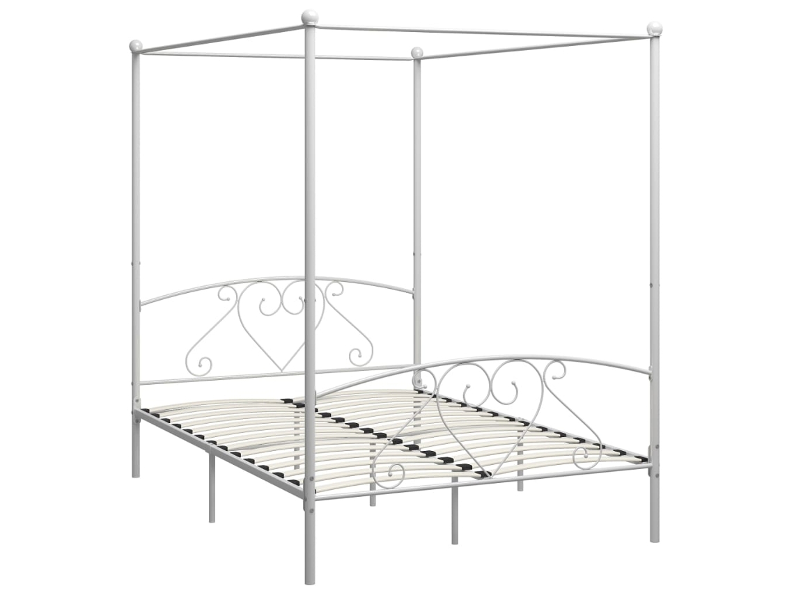 Cama De Casal | Camas Para Quarto | Estrutura De Cama Dossel 160x200 Cm Metal Branco