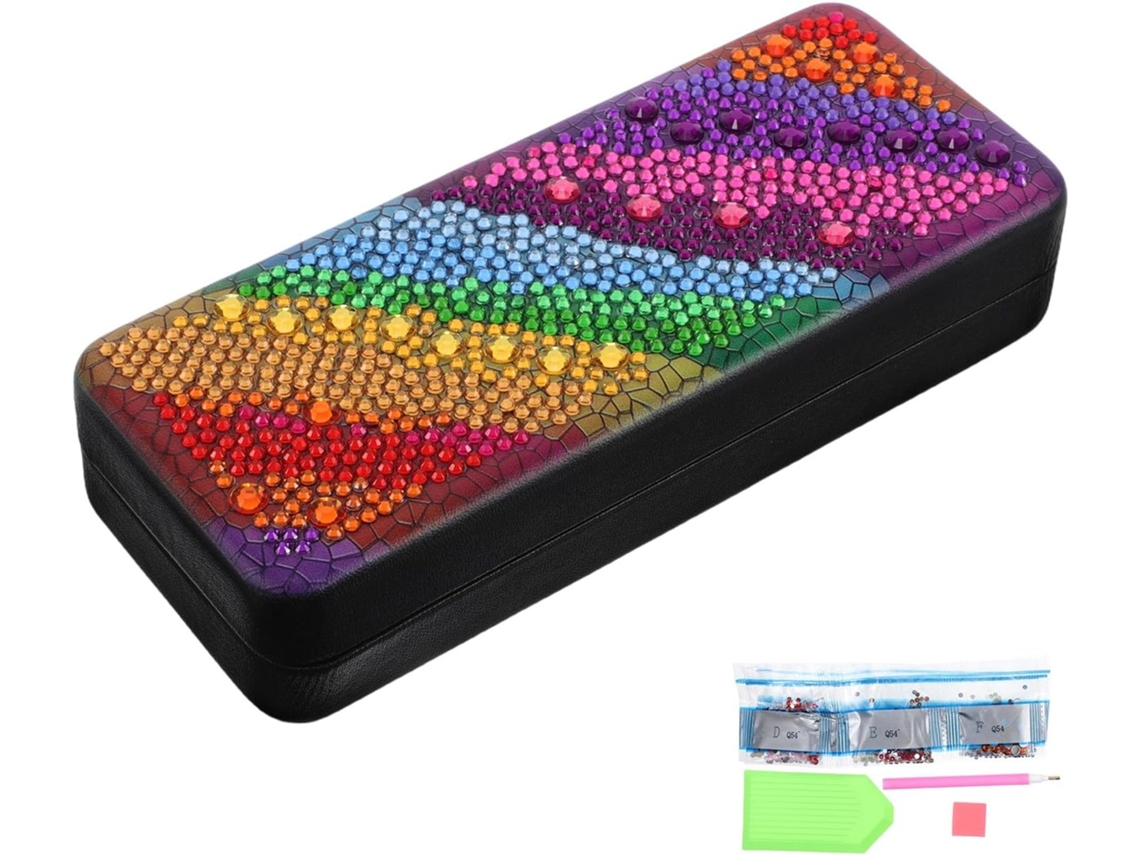Estojo para óculos Madeira com pintura de diamante 5D, organizador portátil para óculos de sol.