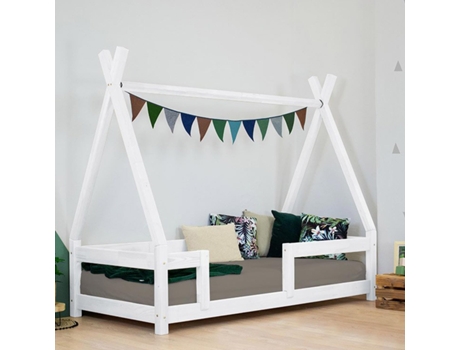 Cama BENLEMI Nakana com barreira de segurança (Madeira maciça - branca - 140 x 200 cm)
