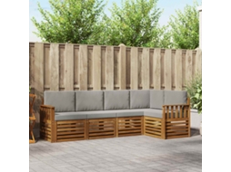 Vidaxl Conjunto De Sofás Para Exterior 5 Unid. Cinza Natural E Claro