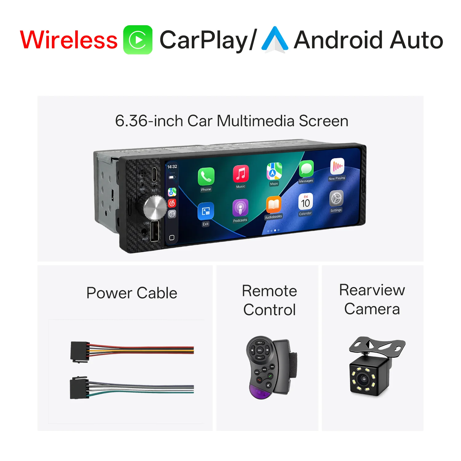 (carplay Sem Fio 8led) Sistema Multimídia Para Carro, Carplay Sem Fio De 6,36 Polegadas, Android Fm, Bluetooth