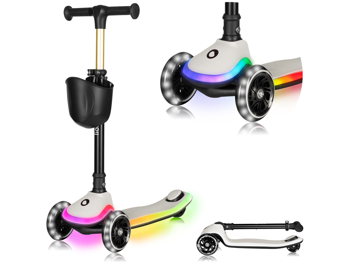 Trotinete para Crianças LIONELO Mey Iluminação Led Até 50kg Ajustável Leve Dobrável Antiderrapante Abec 7 Bege