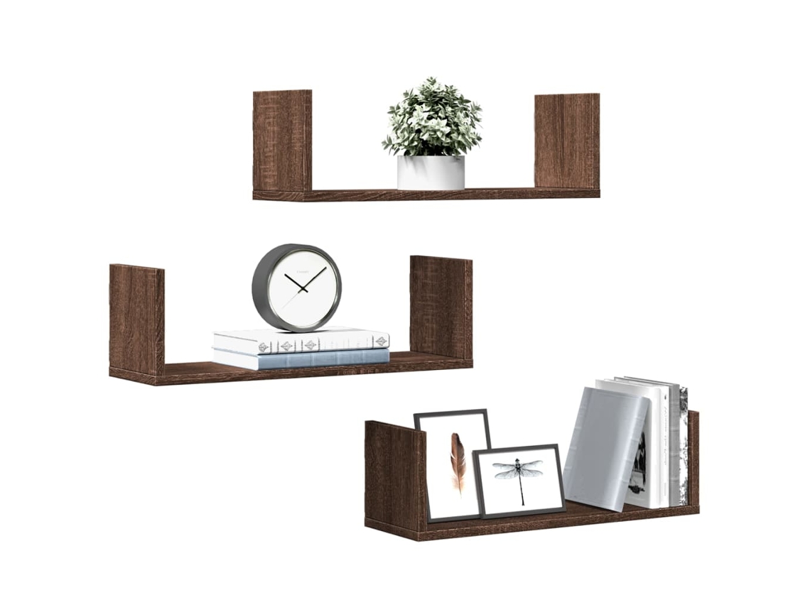Vidaxl Prateleiras De Parede 3 Pcs Derivados Madeira Carvalho Castanho