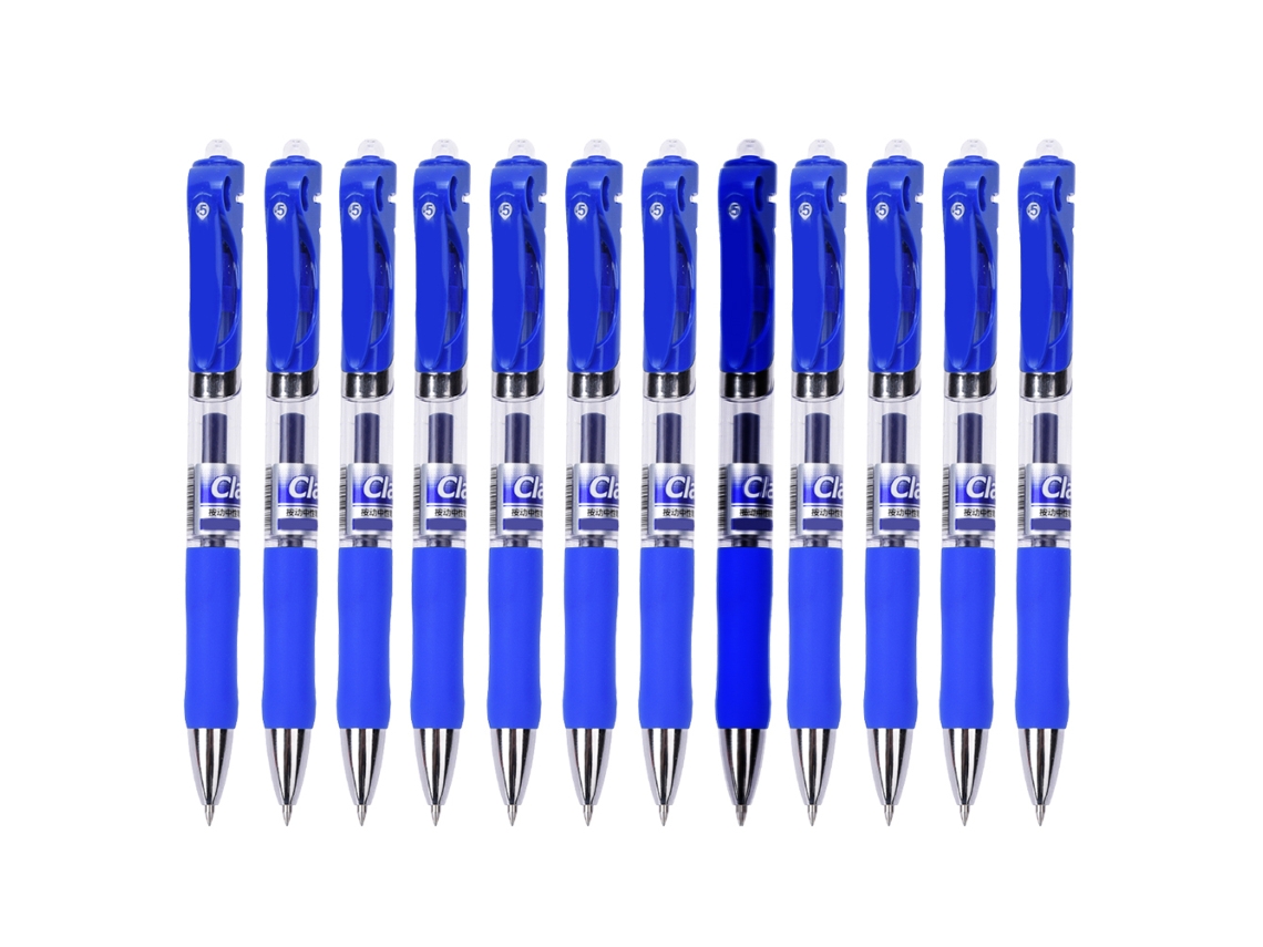 12 Bolígrafos Rollerball Con Mango De Goma Antideslizante 0.5mm Azul Para Escuela Y Oficina