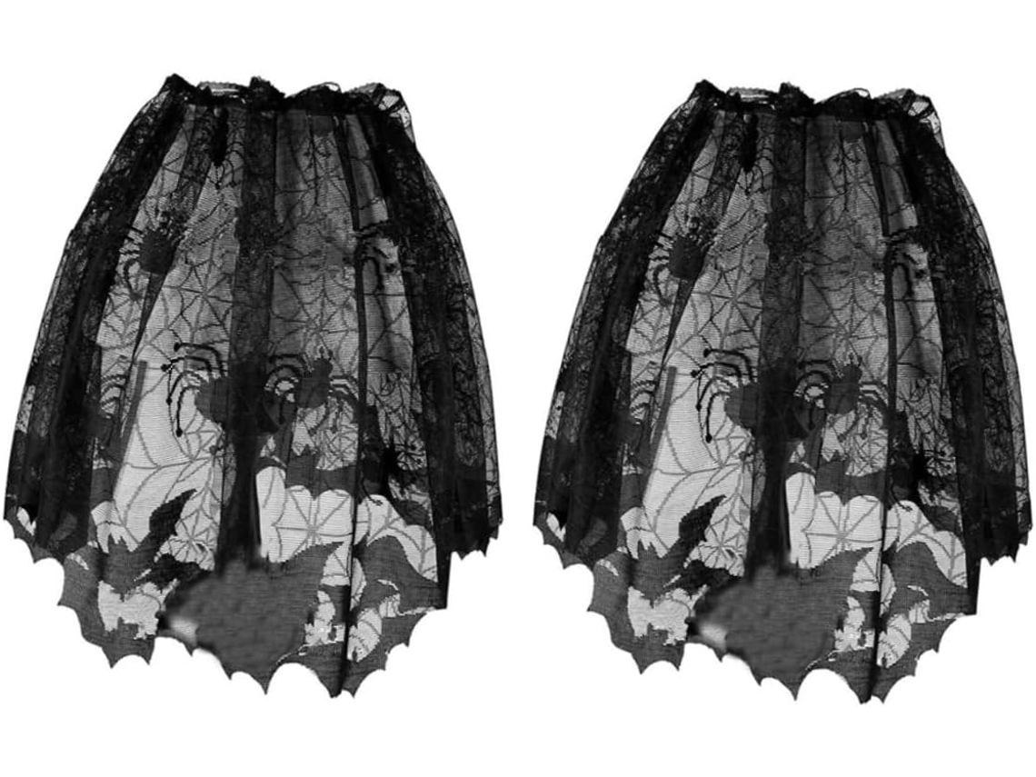 Conjunto de 2 peças Renda Preta Halloween Luster com estampa Morcegos e capa protetora para lâmpadas. SFUSHOS