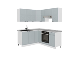 Cozinha Em Ângulo Fame Line, 160x60cm Sem Pt, Azul Claro Cinza/branco, Branco, Vicco