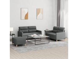 Vidaxl 3 Pcs Conjunto De Sofás Com Almofadões Tecido Cinzento-escuro