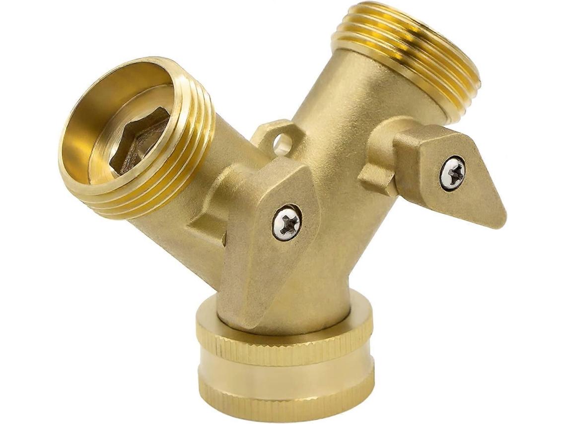 Conector Y De 2 Vias, 3/4 Polegadas, Latão, Com Válvulas De Fechamento