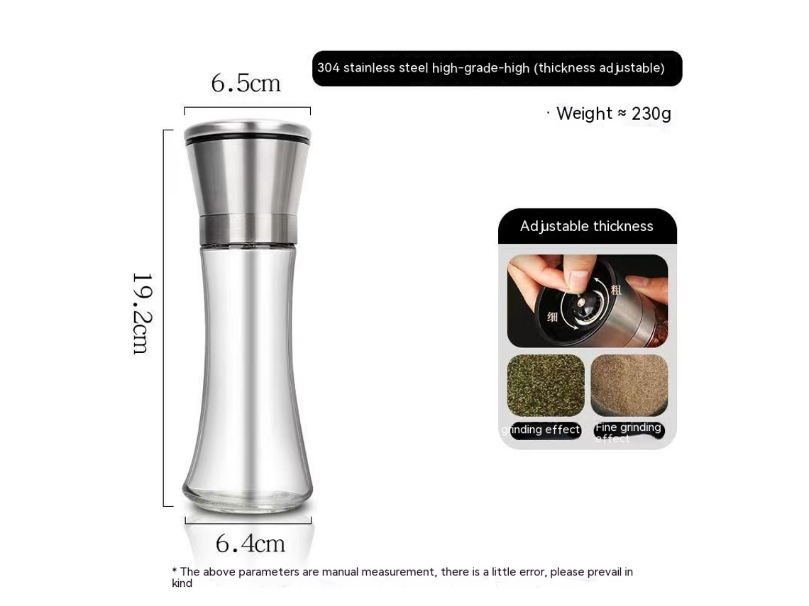 Moedor Manual de Sal e Pimenta em Aço Inoxidável Agitador para Cozinha-200Ml com Tampa de Aço Inoxidável LUUCOZK
