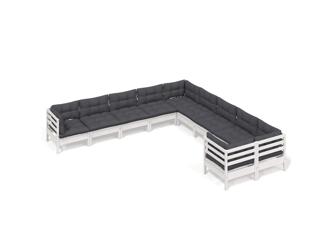 Conjunto de 10 Lounge de Jardim com Almofadões Pinho Branco MAISON EXCLUSIVE