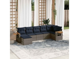 Vidaxl 7 Pcs Conjunto Sofás P/ Jardim C/ Almofadões Vime Pe Cinzento