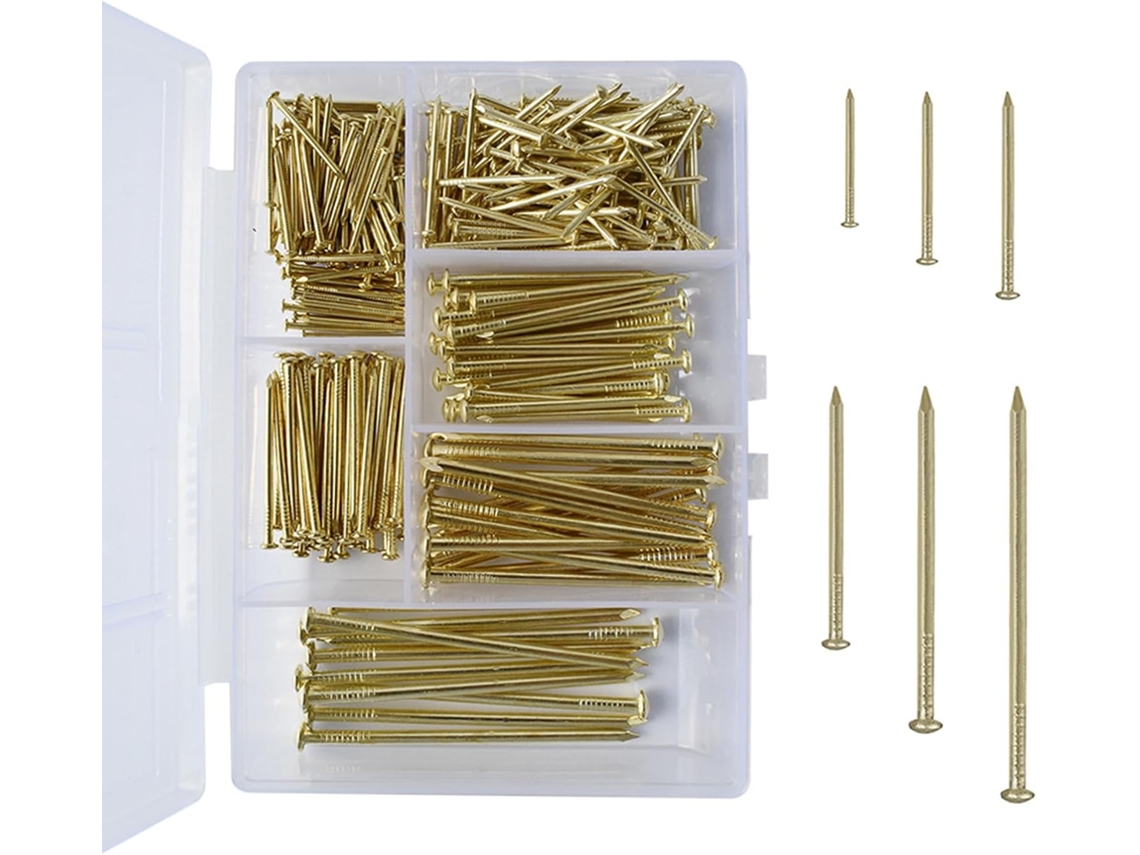 Conjunto De 300 Preços Para Fixação Na Parede, Em Ferro Dourado Com Cabeça Redonda, Em 6 Tamanhos Diferentes, Com Caixa