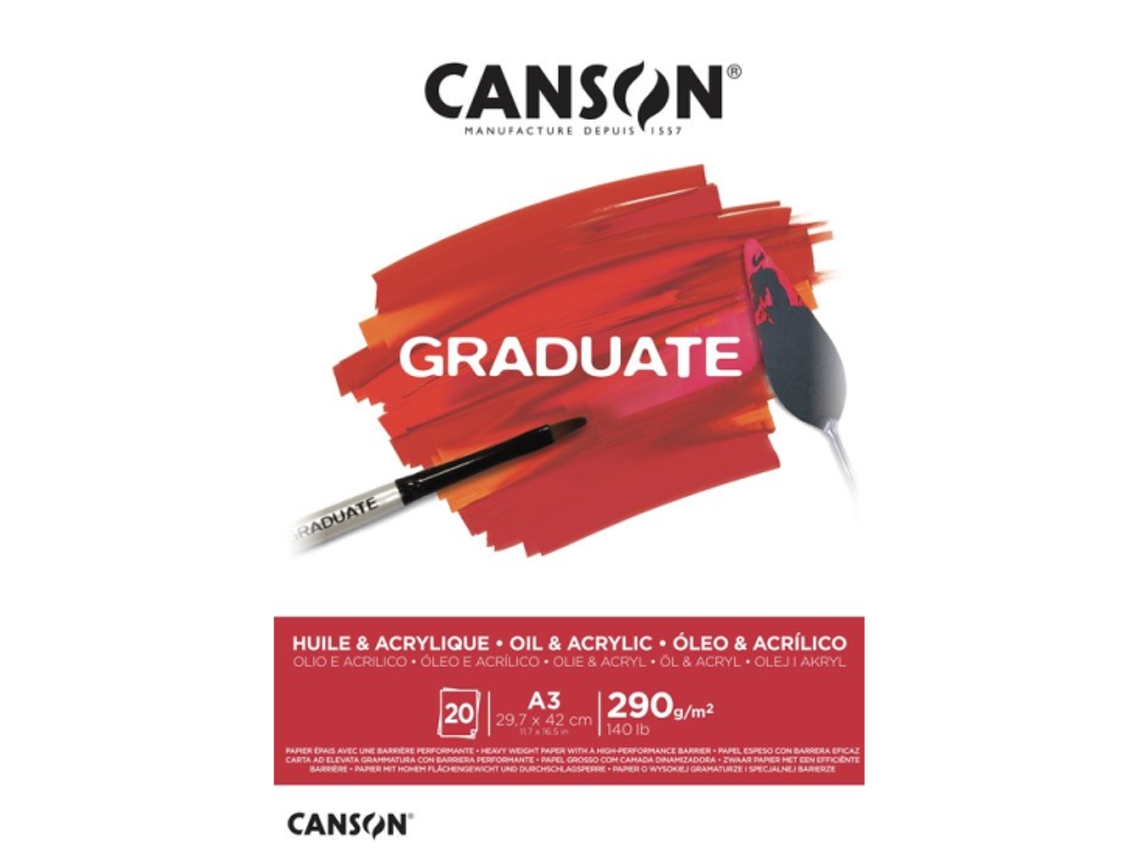 Bloco Óleo e Acrílico CANSON Graduate A3 20 Hj. 290 Gr