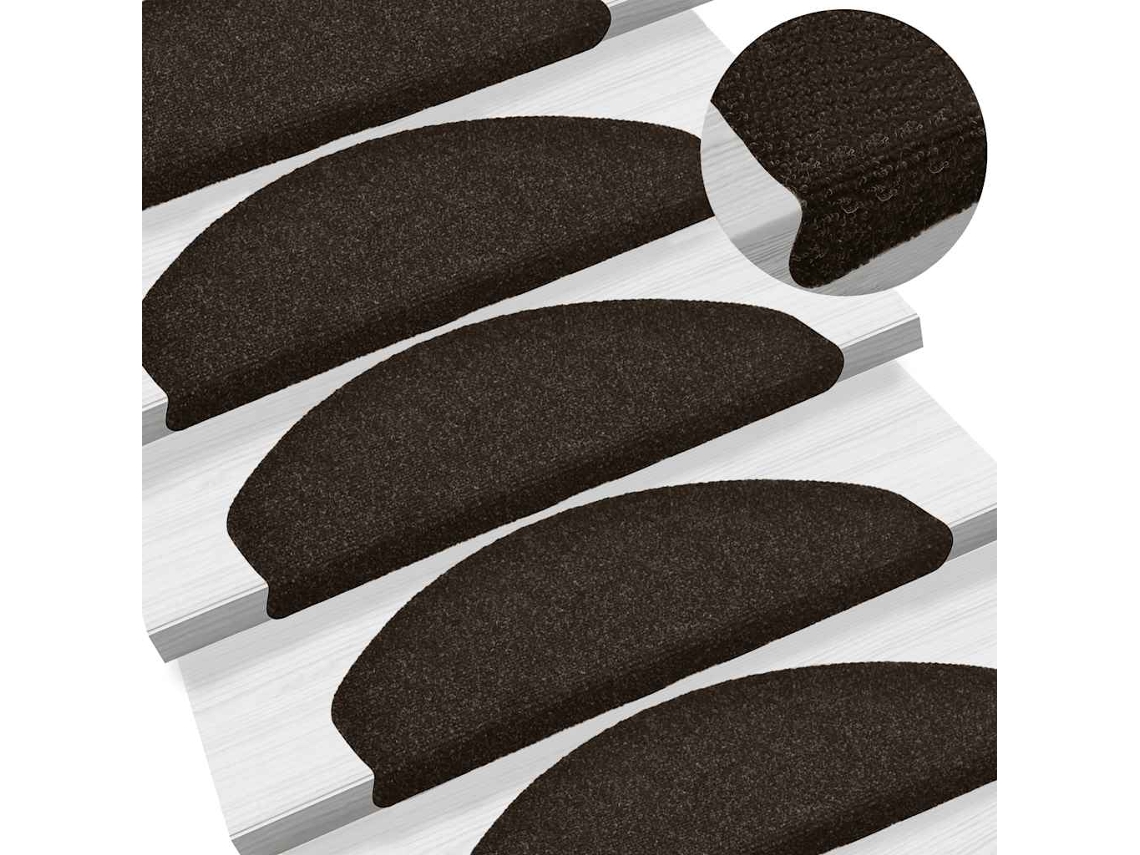 Vidaxl Tapetes De Escada Autoadesivos 5 Peças 65x21x4 Cm Marrom Escuro Semicircular Grande
