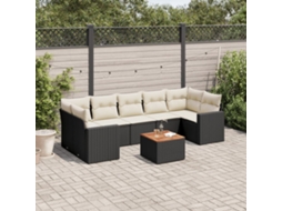 Vidaxl 8 Pcs Conjunto Sofás De Jardim Com Almofadões Vime Pe Preto