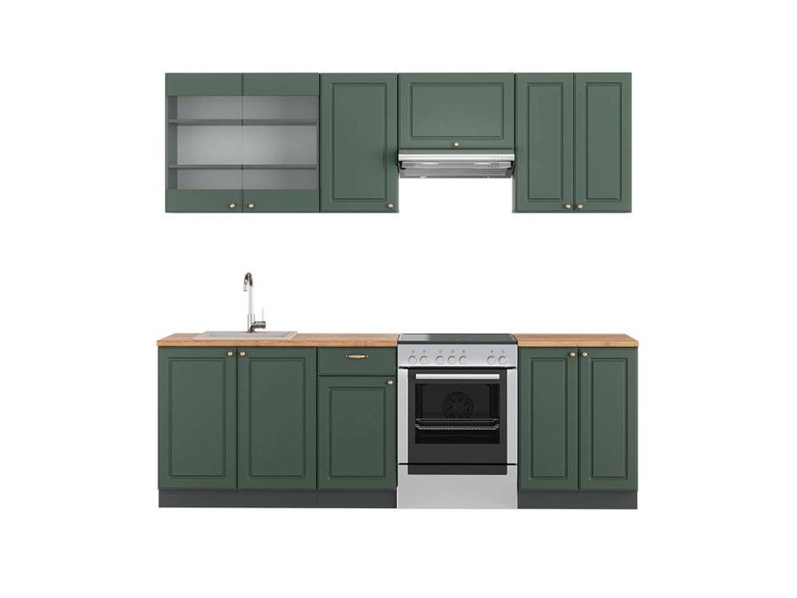 Cozinha Fame-Line, 240 cm, Carvalho PT, Verde Country e dourado/antracite, Vicco