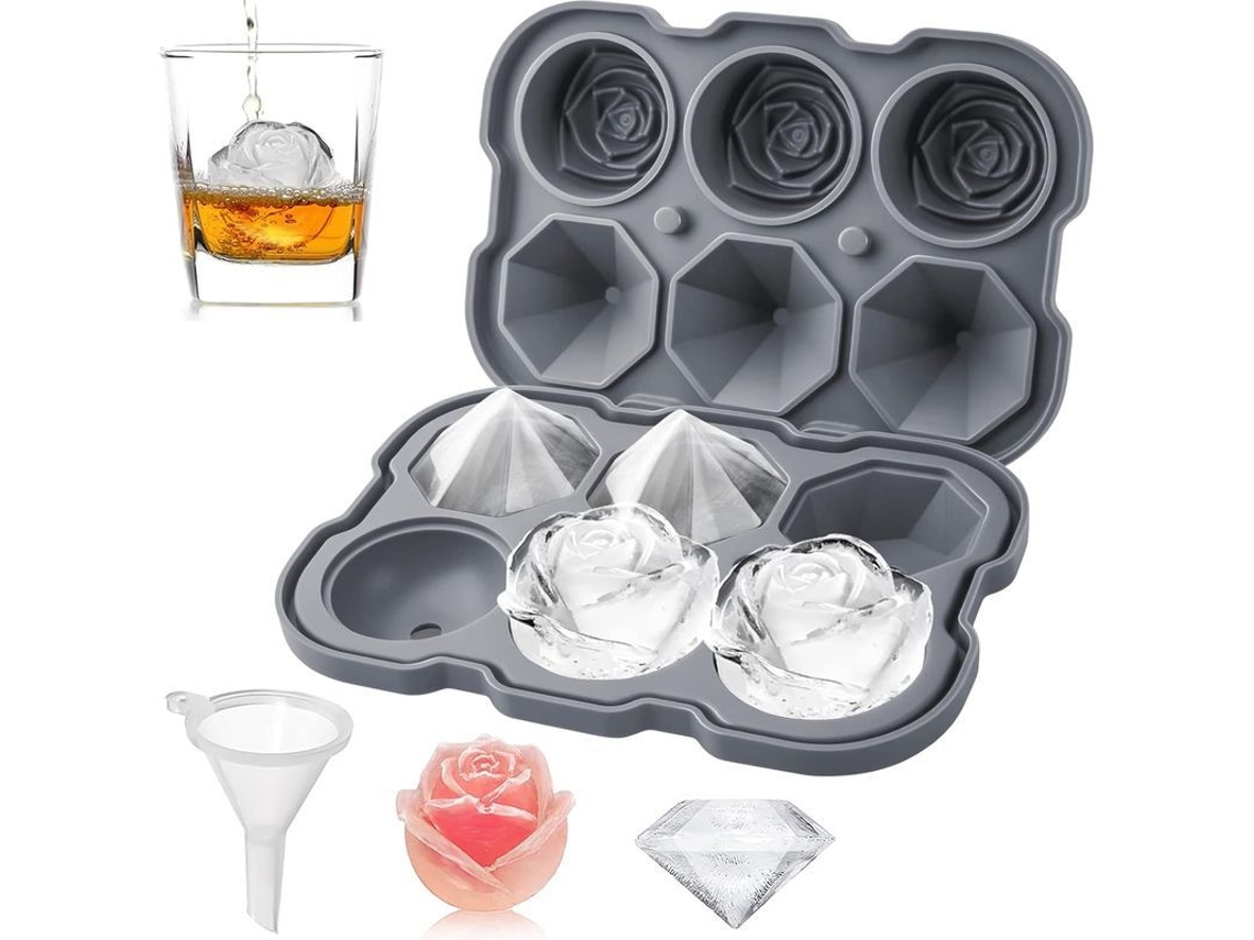 Bandeja de Gelo Rosa e Diamante, Tampa, Silicone, para Cocktails S/MARCA