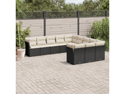 Vidaxl 11 Pcs Conjunto Sofás De Jardim C/ Almofadões Vime Pe Preto