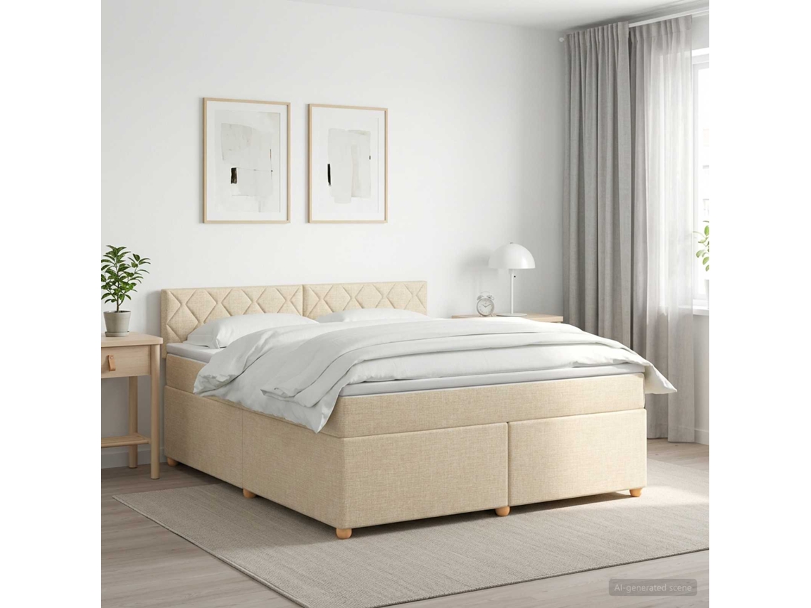 Vidaxl Cama Box Spring Com Colchão Creme 180 X 200 Cm Tecido