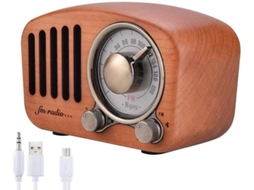Altifalante Bluetooth Retro Feito À Mão Retro De Madeira Com Rádio Bluetooth 4.2 E Subwoofer,castanho Yizhood