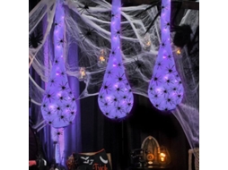3pcs Decoração Halloween Aranha Gigante Saco Ovos Luz Led Roxa