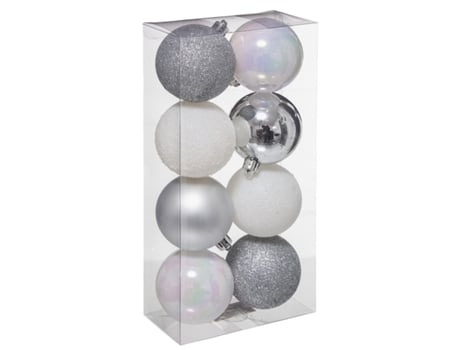 Conjunto de 8 bolas de Natal Colorama Branco Prateado D7Cm FEERIC LIGHTS & CHRISTMAS