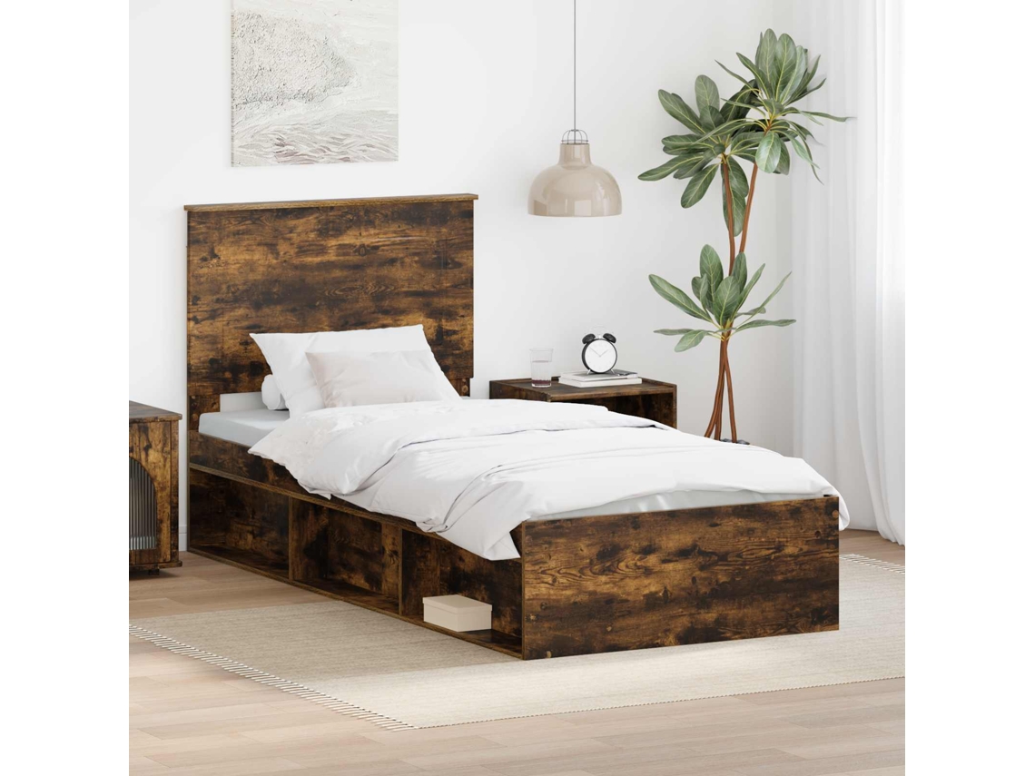 Vidaxl Estrutura Da Cama Com Cabeceira Carvalho Defumado 75 X 190 Cm
