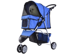 Carrinho para Animais de Estimação Dobrável Carrinho para Cães e Gatos com Rodas Giratórias Cesto e Suporte para Copos 75x45x97cm Azul Ge