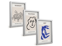 Galeria De Pinturas Muraispôsteres Minimalistas Abstratos Moldura Prateada Fotos Para O Escritório Espelharte (3 Peças 20x30 Cm)