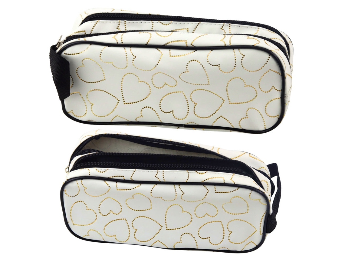 Estojo para Lápis, 2 Compartimentos, Branco, Dourado AQUAFORGE