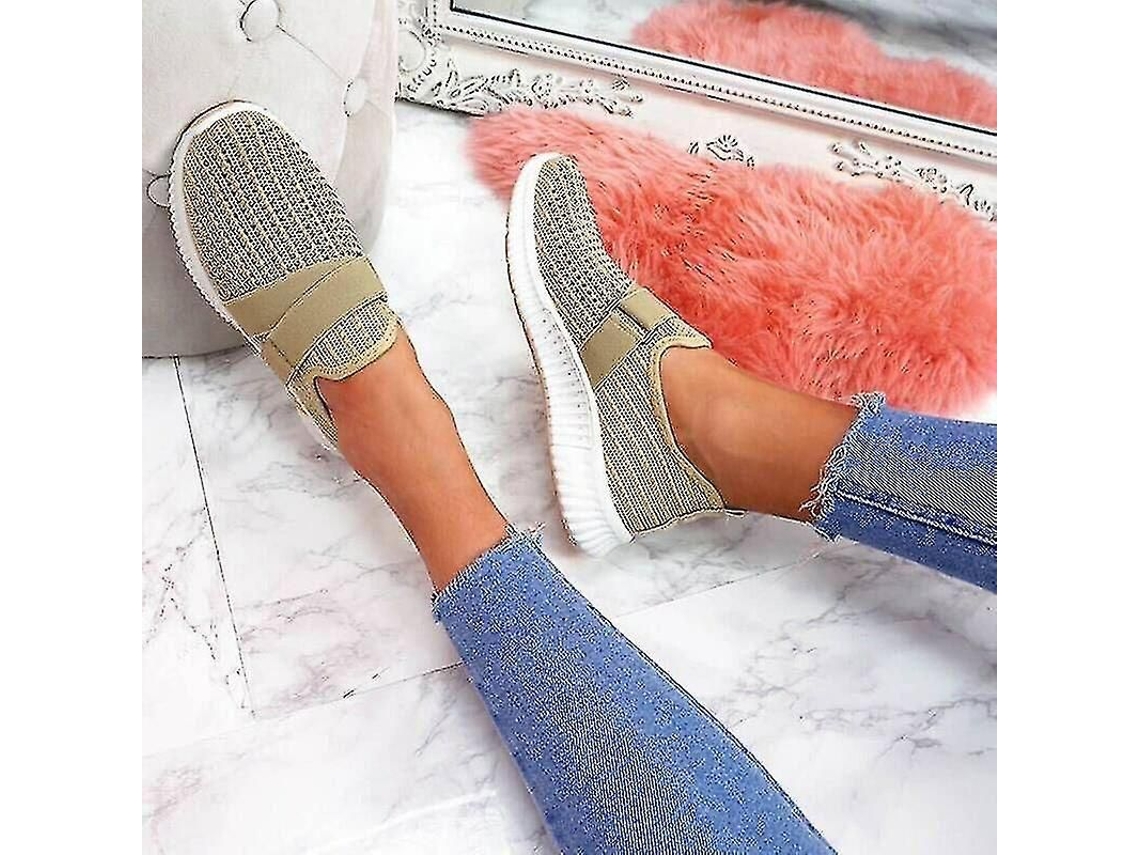 Tênis plataforma feminino slip-on com sola ortopédica, modelo 2026, para caminhada.