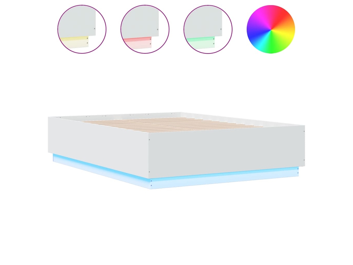 Estrutura Cama C/ Luzes Led Vidaxl Derivados Madeira Branco (135 X 190 Cm)