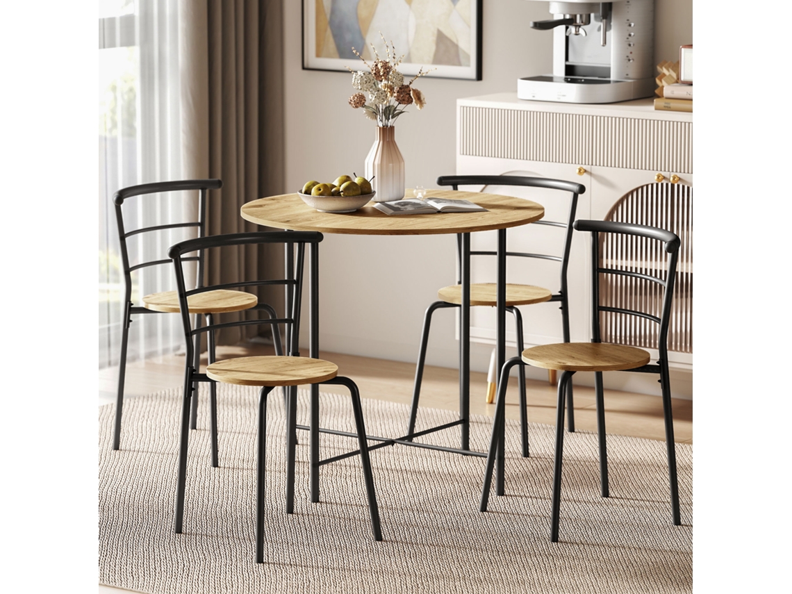 Conjunto De Mesa E Cadeiras, 85 X 85 X 76 Cm, Mdf, Metal, Natural