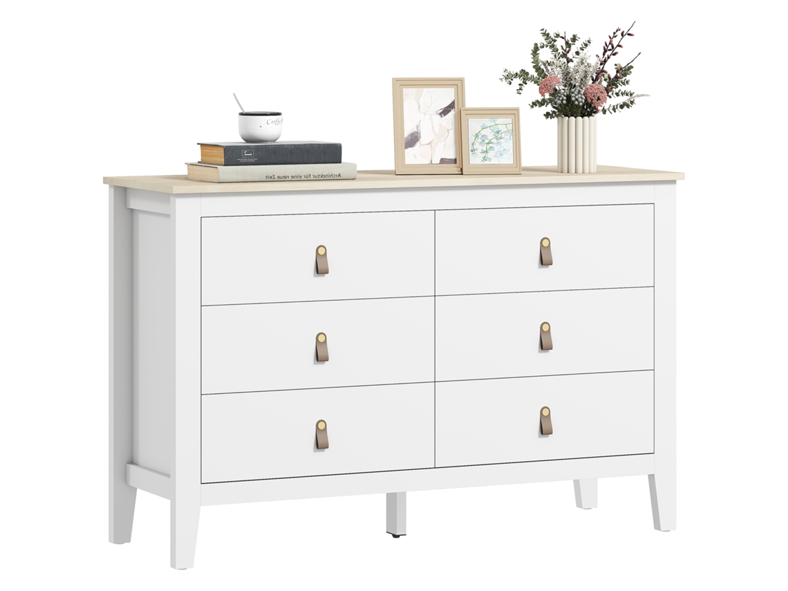 Cómoda 6 Gavetas Puxadores Pu Dormitório Branco