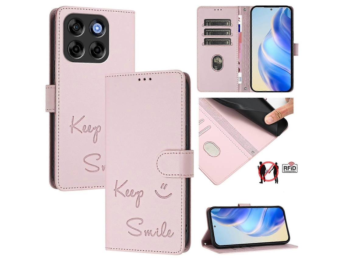 Capa De Couro Para Celular Com Rfid E Relevo Smile