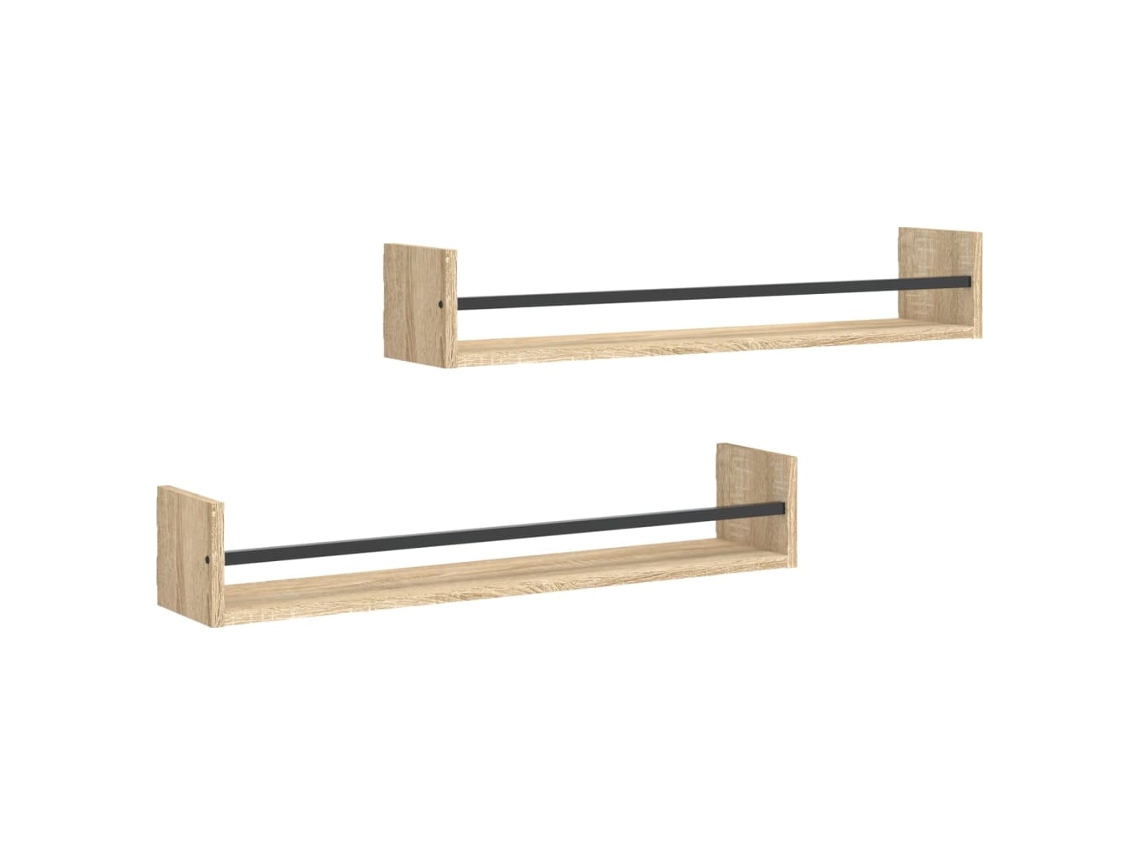 Conjunto de 2 Prateleiras de Parede com Barras Carvalho Sonoma MAISON EXCLUSIVE (80x16x14 cm)