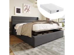 Cama de casal 140x200cm, feita de madeira e metal, robusta, durável, design prático, fácil de montar, qualidade superior, colchão não incluído.