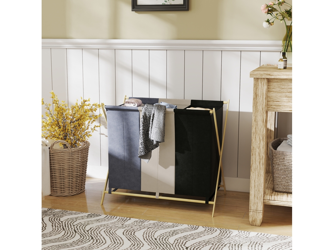 Laundry Basket With 3 Compartments 129l Foldable Laundry Hamper For Laundry Room Bedroom Multicolored