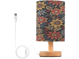 Abajur De Cabeceira Vintage Com Estampa Floral, Luminária De Cabeceira Led, Luminária De Leitura Com Portas Usb E Cúpula