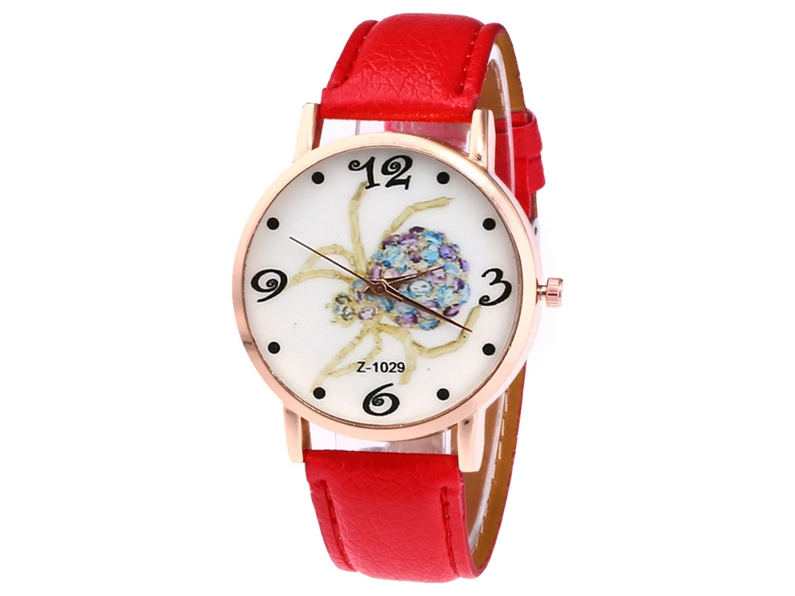 Relógio Zhoulianfa Quartz com pulseira de couro PU, mostrador em formato de aranha, estilo casual unissex (vermelho)