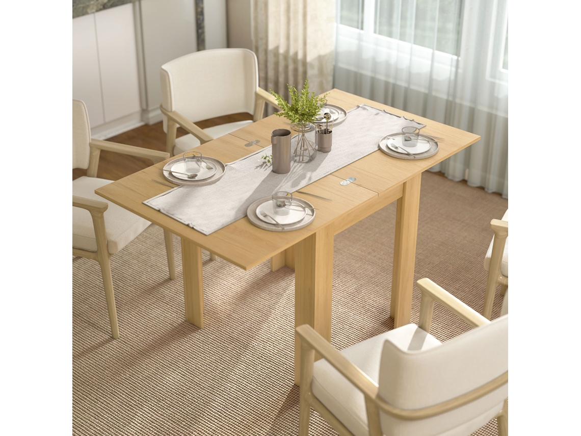 Mesa de Refeição Extensível 70 140x80 Cm para 4 6 Pessoas com Puxador Pu P/ Espaços Pequenos Madeira