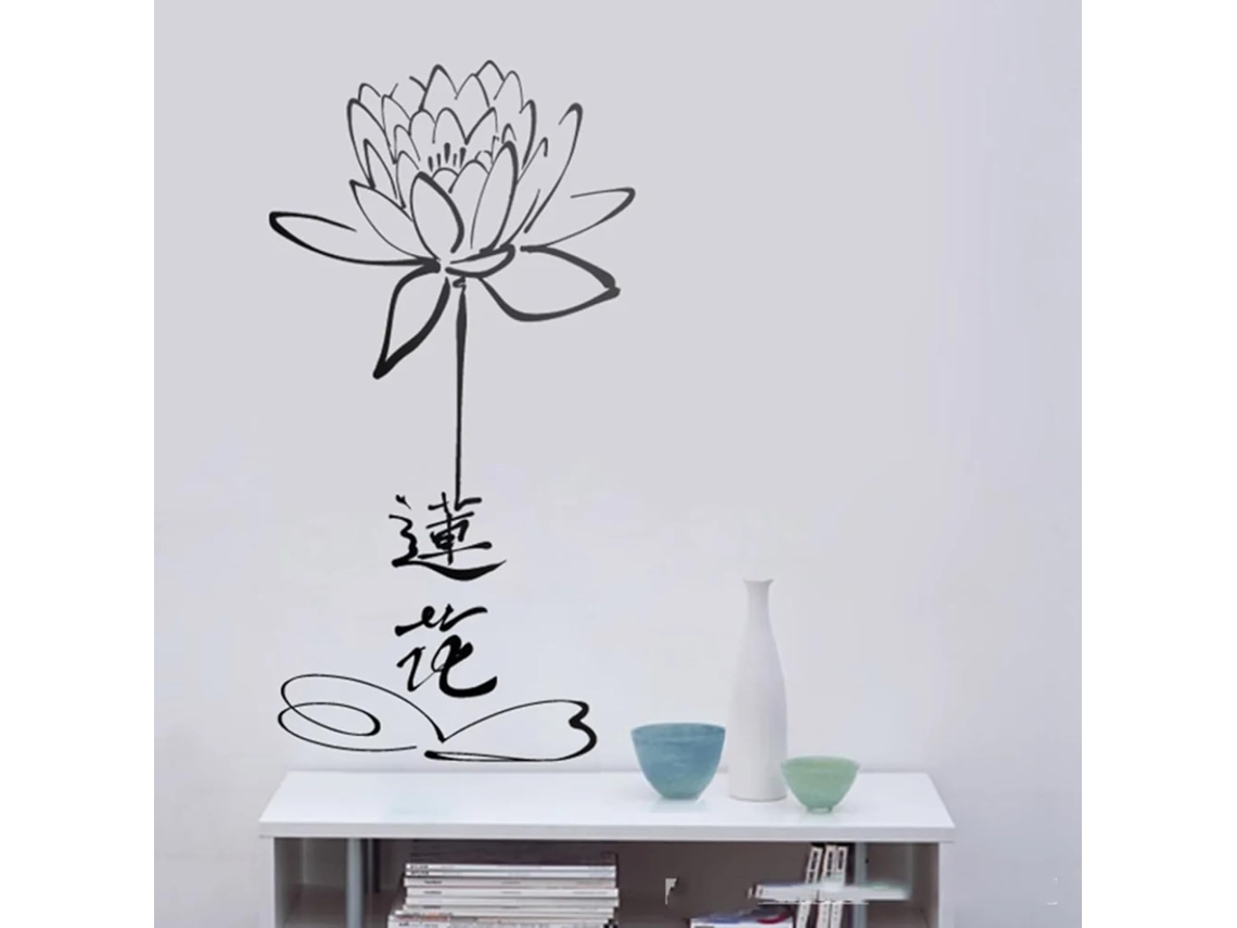 Adesivos decorativos de vinil para parede representando uma flor de lótus oriental, perfeitos para banheiro, chuveiro ou sala de jogos.