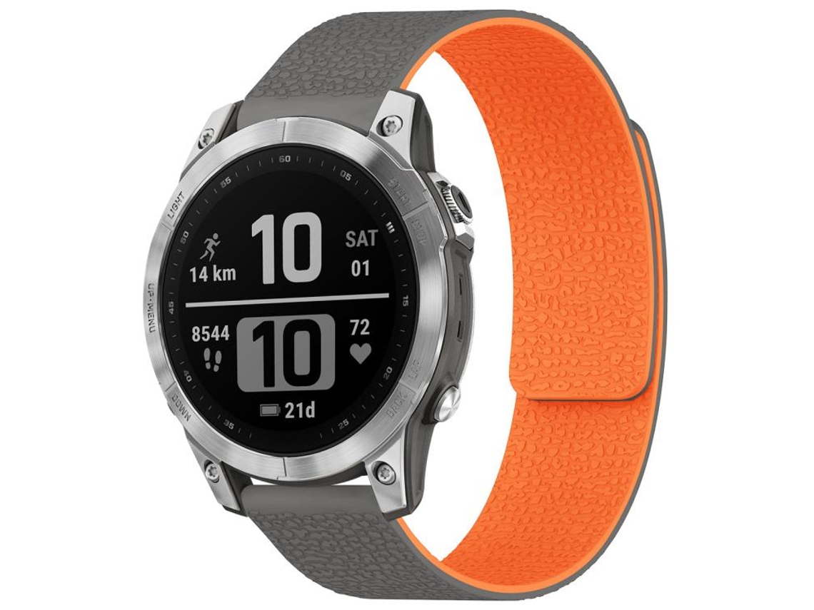 Bracelete para Garmin Fenix 8/7/6/5 silicone magnético textura de lichia cinza laranja XIAOMOYU (22mm)