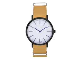 Relógio masculino de quartzo com mostrador redondo e pulseira de nylon bege elegante e casual.